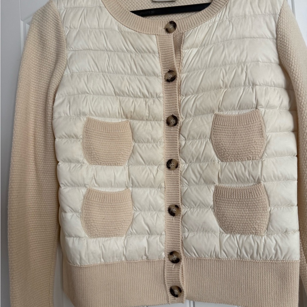 Moncler Cream and Tan Quilted Cardigan